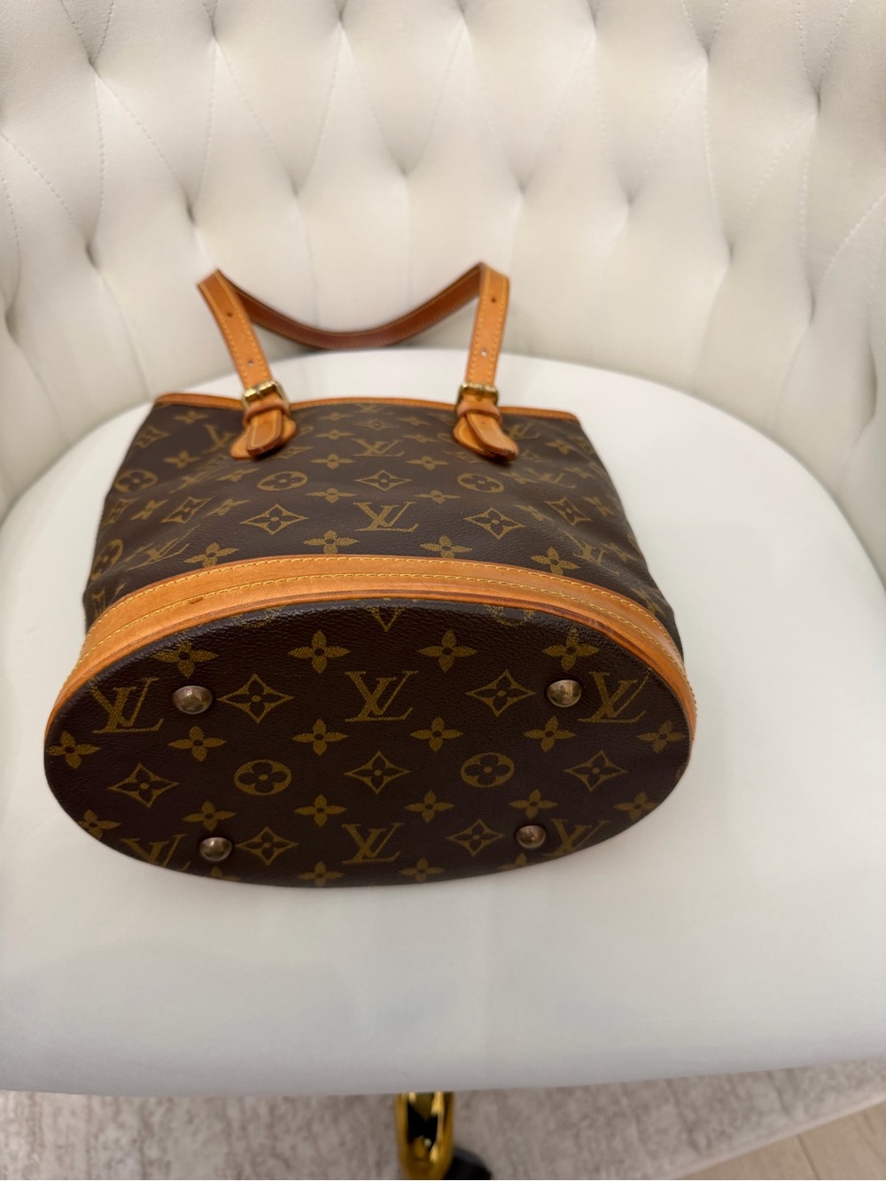 Louis Vuitton Brown Monogram Canvas Bucket Shoulder Bag with Tan Leather Trim - Picture 7 of 15